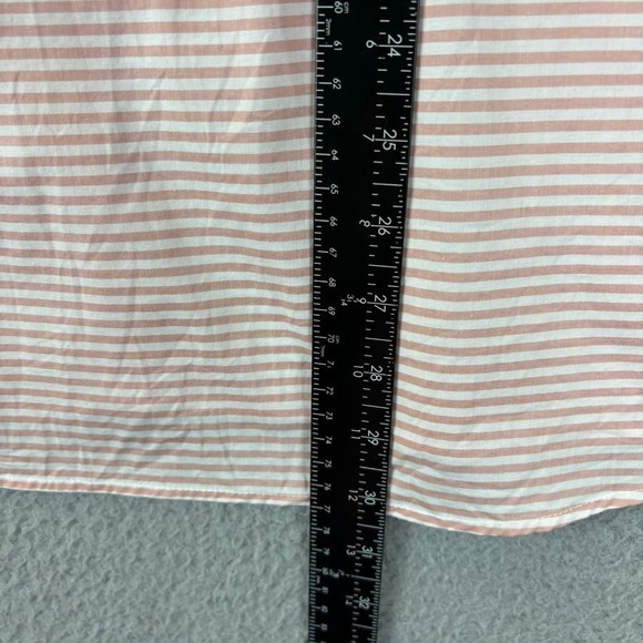 Garnet Hill Shirt Sz 18 Organic Pima Beachy Pink Striped Button Up Long Sleeve - Picture 8 of 12